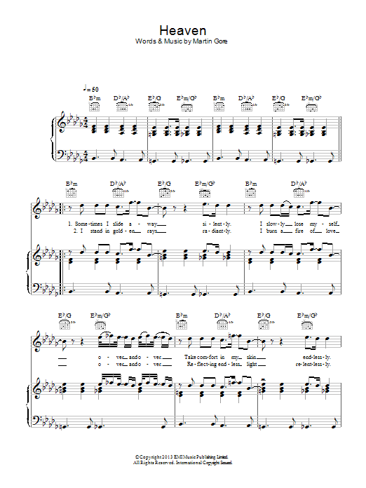 Download Depeche Mode Heaven Sheet Music and learn how to play Piano, Vocal & Guitar (Right-Hand Melody) PDF digital score in minutes