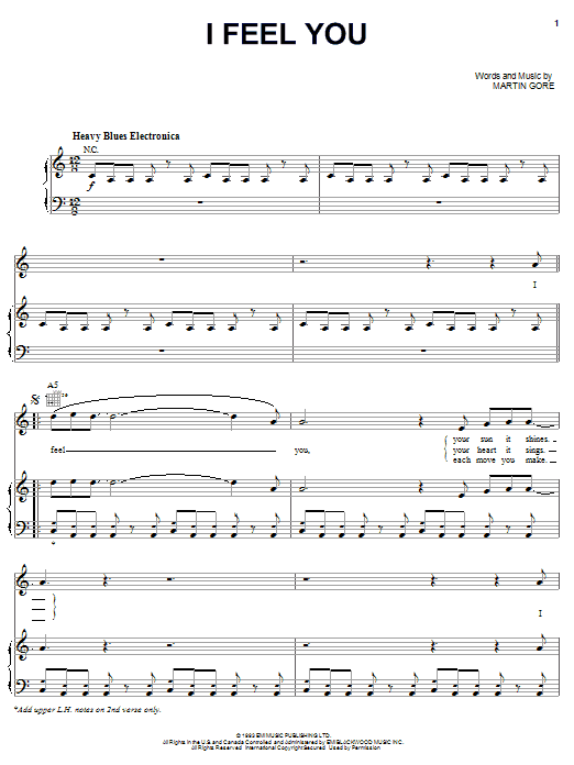 Download Depeche Mode I Feel You Sheet Music and learn how to play Piano, Vocal & Guitar (Right-Hand Melody) PDF digital score in minutes