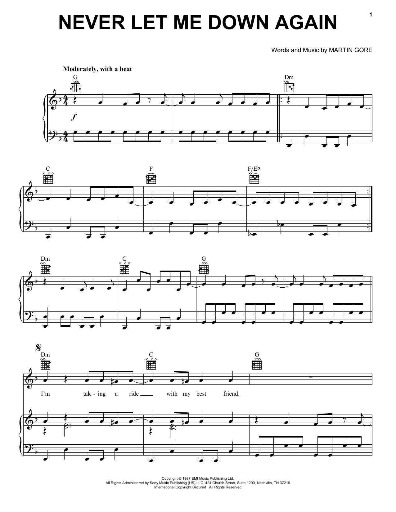 Download Depeche Mode Never Let Me Down Again Sheet Music and learn how to play Piano, Vocal & Guitar Chords (Right-Hand Melody) PDF digital score in minutes