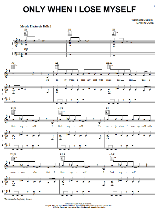 Download Depeche Mode Only When I Lose Myself Sheet Music and learn how to play Piano, Vocal & Guitar (Right-Hand Melody) PDF digital score in minutes