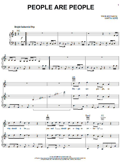 Download Depeche Mode People Are People Sheet Music and learn how to play Piano, Vocal & Guitar (Right-Hand Melody) PDF digital score in minutes