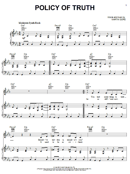 Download Depeche Mode Policy Of Truth Sheet Music and learn how to play Piano, Vocal & Guitar (Right-Hand Melody) PDF digital score in minutes