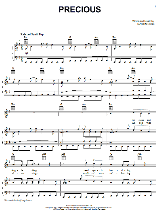 Download Depeche Mode Precious Sheet Music and learn how to play Piano, Vocal & Guitar (Right-Hand Melody) PDF digital score in minutes
