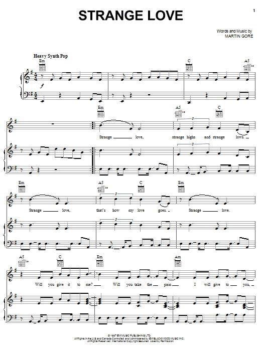 Download Depeche Mode Strange Love Sheet Music and learn how to play Piano, Vocal & Guitar (Right-Hand Melody) PDF digital score in minutes