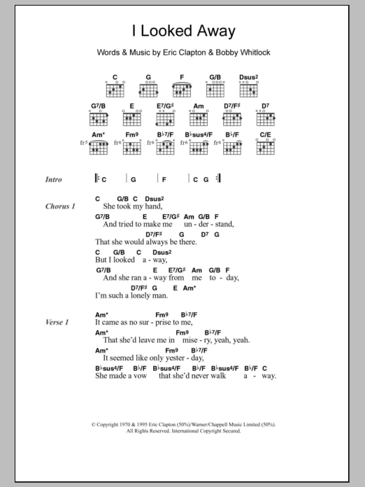Download Eric Clapton I Looked Away Sheet Music and learn how to play Lyrics & Chords PDF digital score in minutes