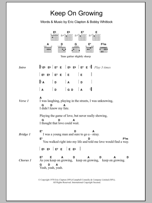 Download Eric Clapton Keep On Growing Sheet Music and learn how to play Lyrics & Chords PDF digital score in minutes