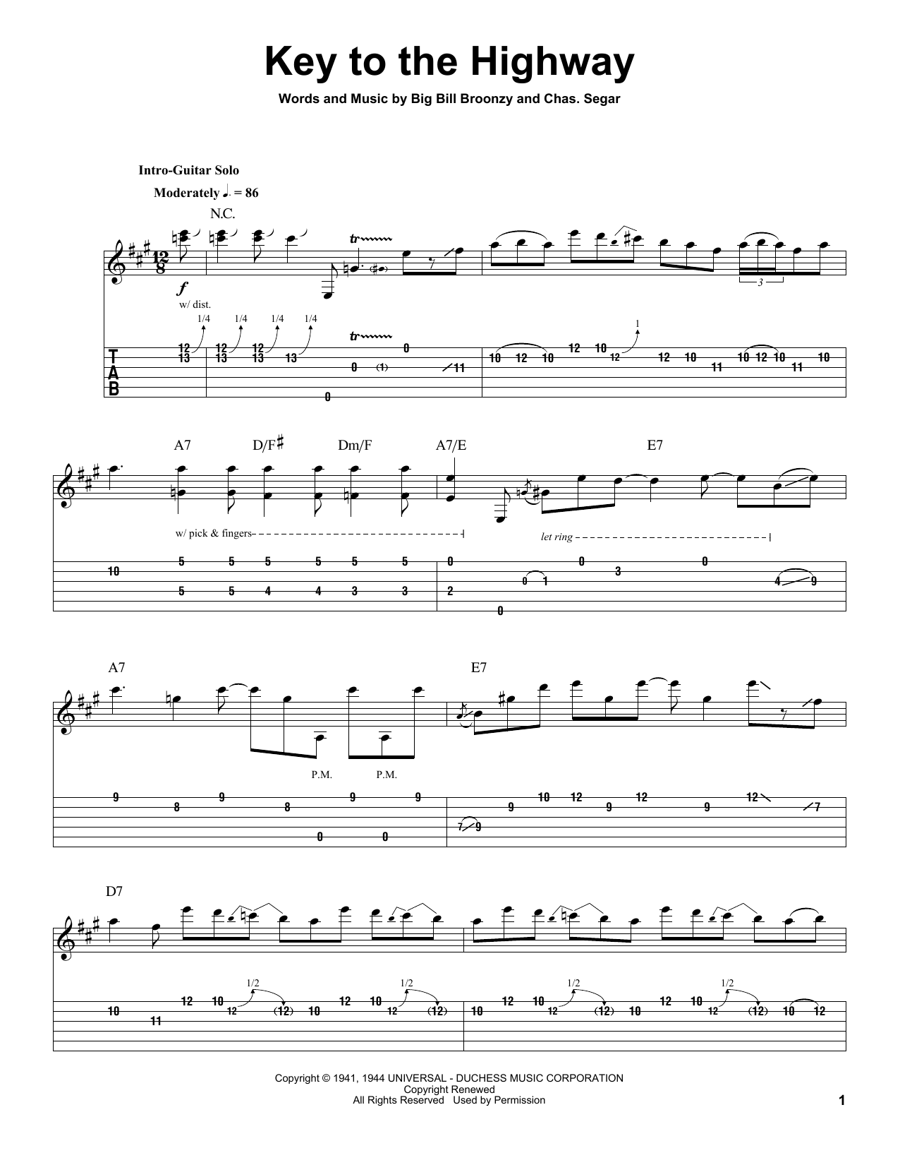 Download Eric Clapton Key To The Highway Sheet Music and learn how to play Guitar Tab (Single Guitar) PDF digital score in minutes