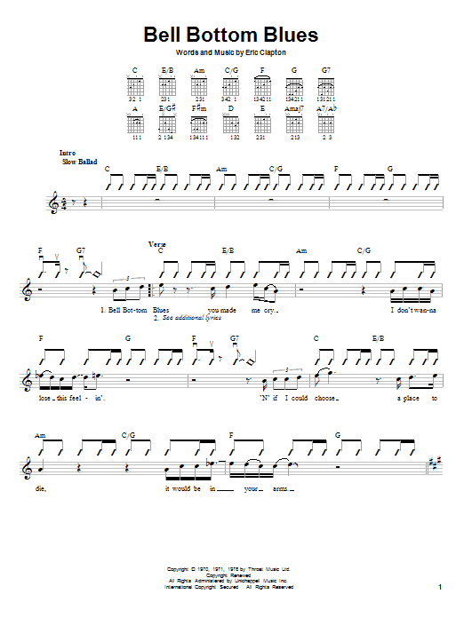 Download Derek And The Dominos Bell Bottom Blues Sheet Music and learn how to play Ukulele PDF digital score in minutes