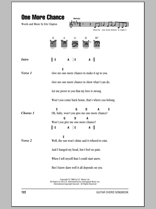 Download Eric Clapton One More Chance Sheet Music and learn how to play Lyrics & Chords PDF digital score in minutes