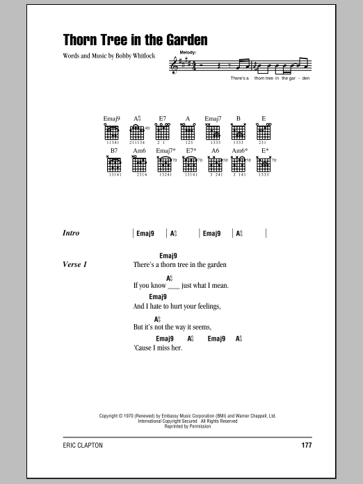 Download Eric Clapton Thorn Tree In The Garden Sheet Music and learn how to play Lyrics & Chords PDF digital score in minutes