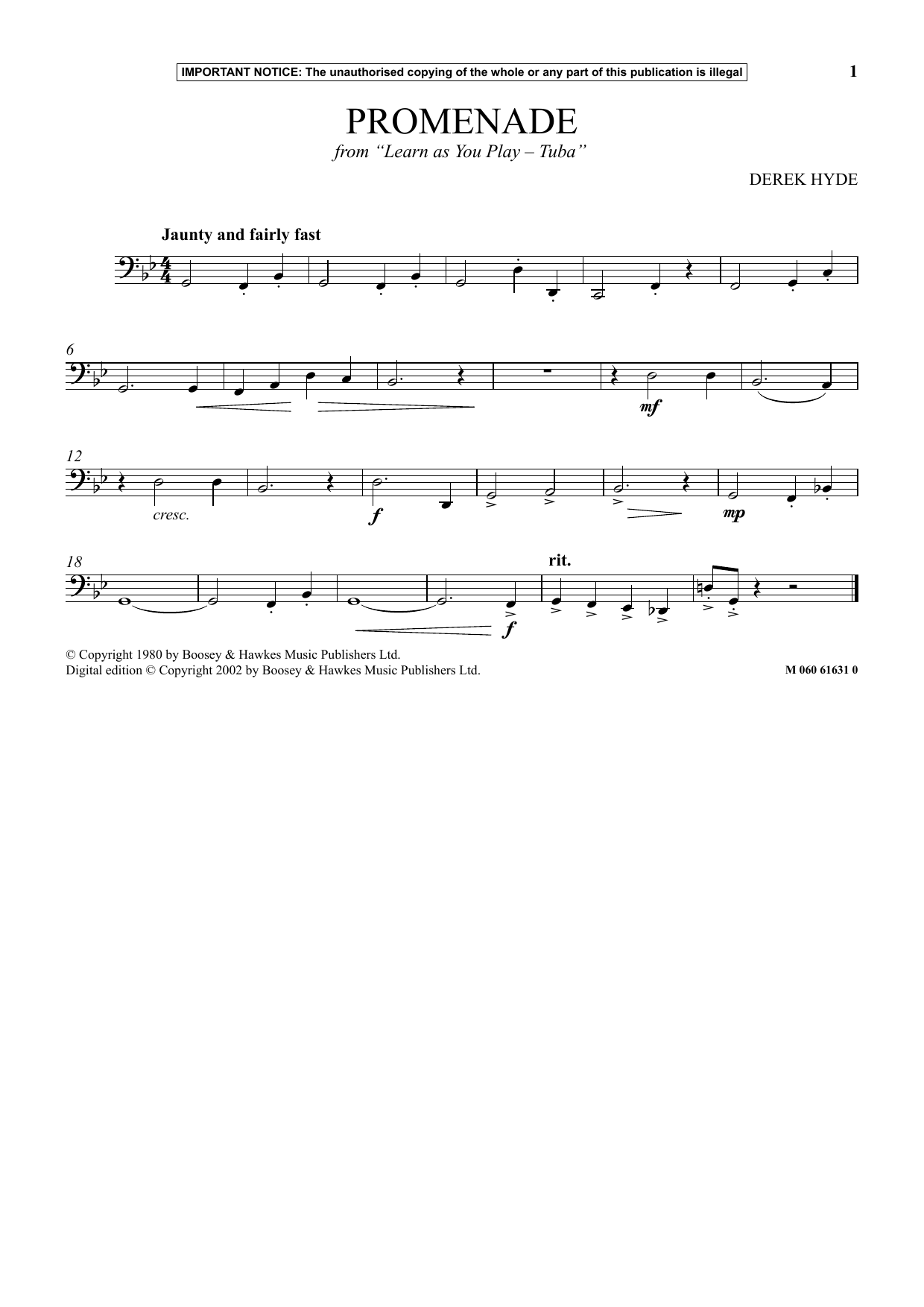Download Derek Hyde Promenade (from Learn As You Play Tuba) Sheet Music and learn how to play Instrumental Solo PDF digital score in minutes