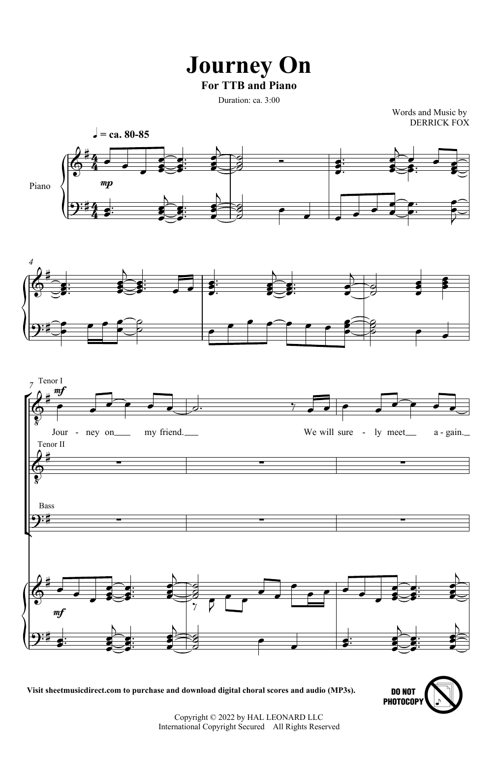 Download Derrick Fox Journey On Sheet Music and learn how to play Choir PDF digital score in minutes