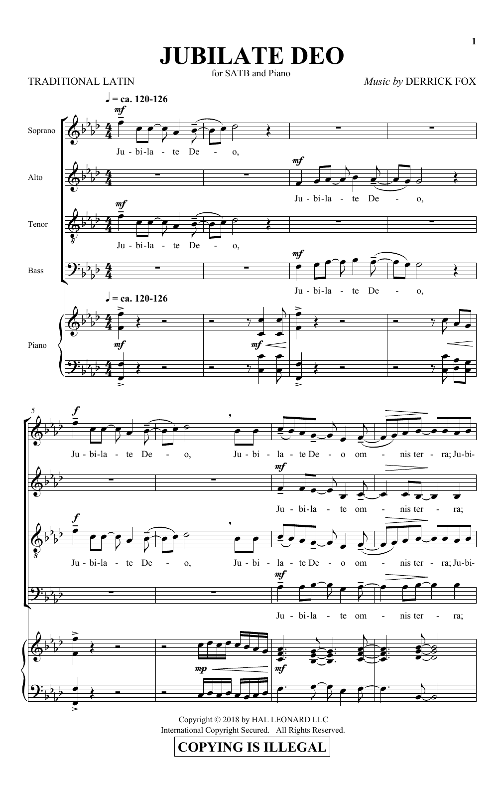 Download Derrick Fox Jubilate Deo Sheet Music and learn how to play SATB PDF digital score in minutes