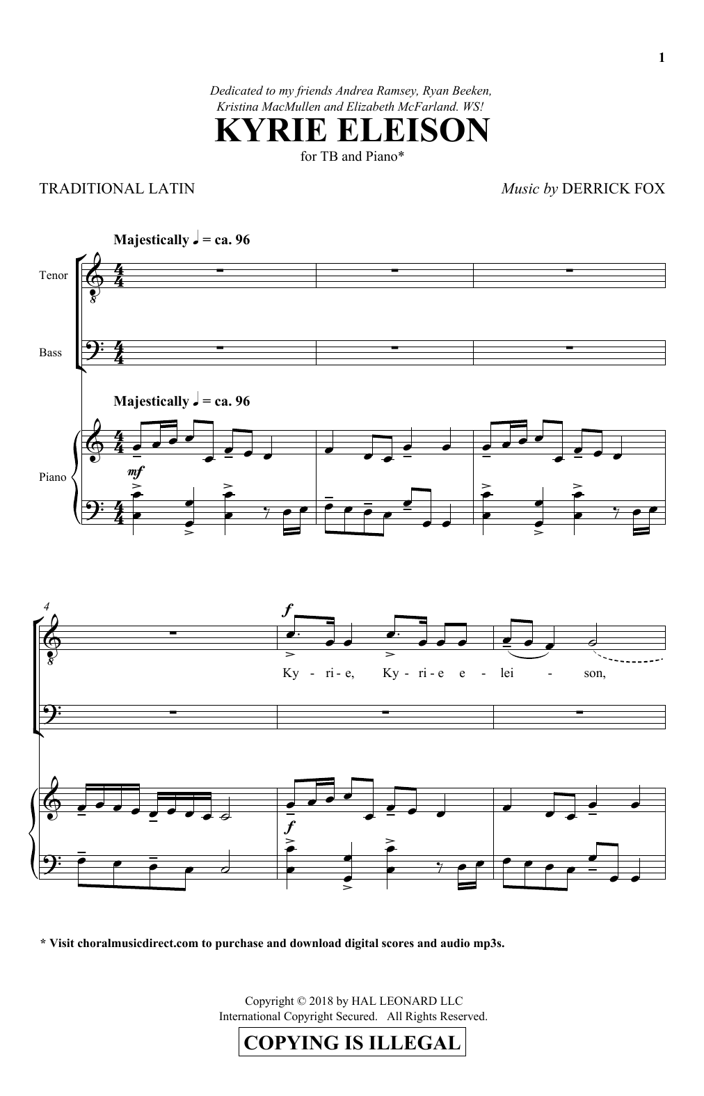 Download Derrick Fox Kyrie Eleison Sheet Music and learn how to play TB PDF digital score in minutes