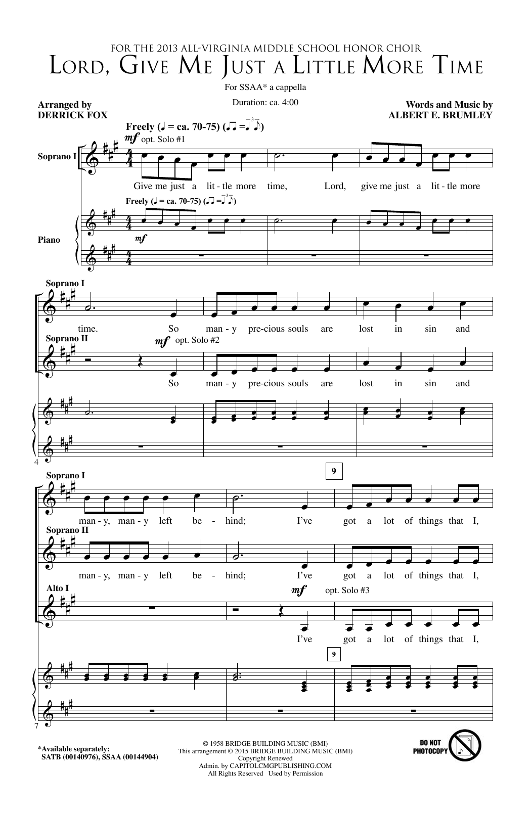 Download Derrick Fox Lord, Give Me Just A Little More Time Sheet Music and learn how to play SATB PDF digital score in minutes