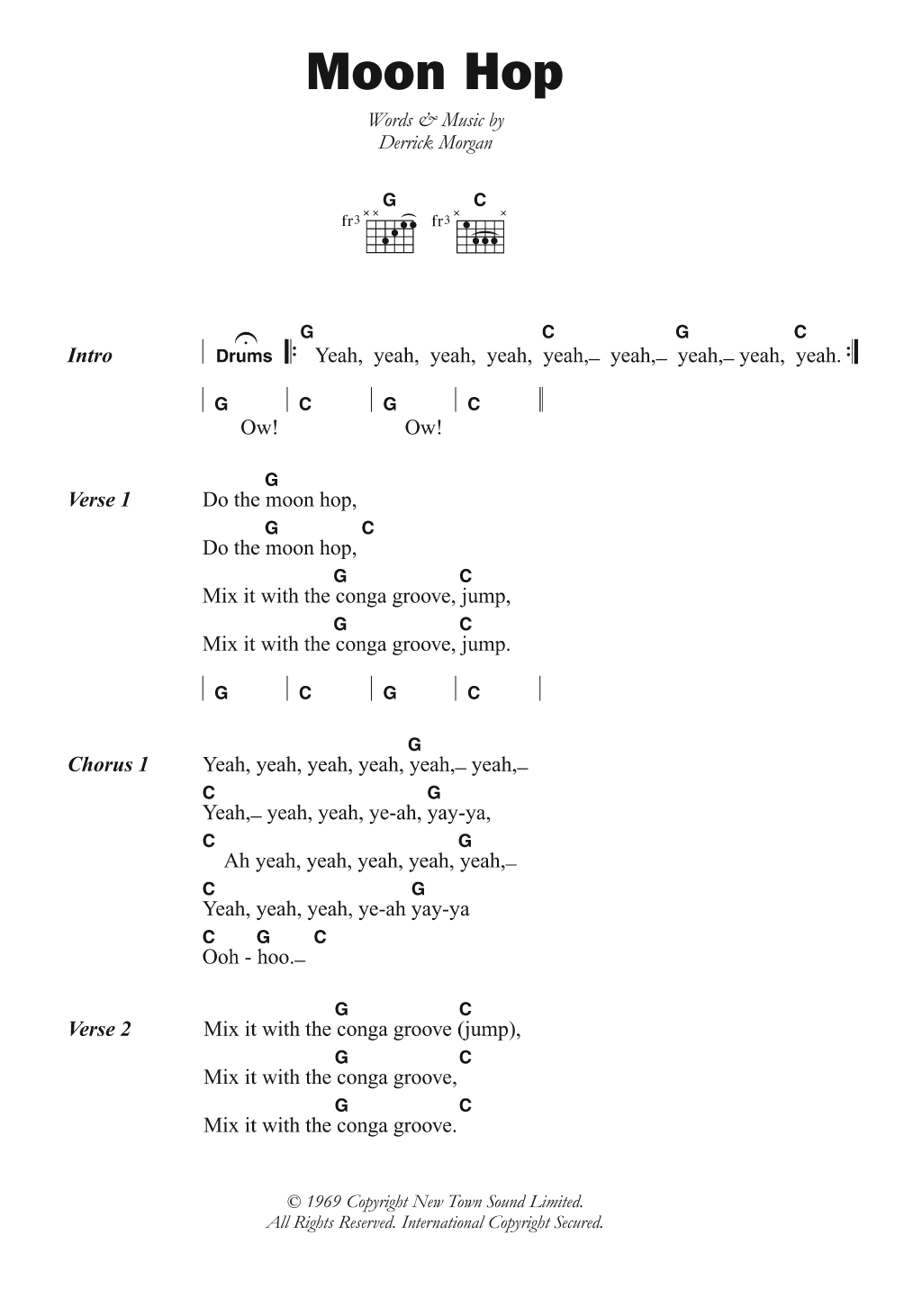 Download Derrick Morgan Moon Hop Sheet Music and learn how to play Lyrics & Chords PDF digital score in minutes