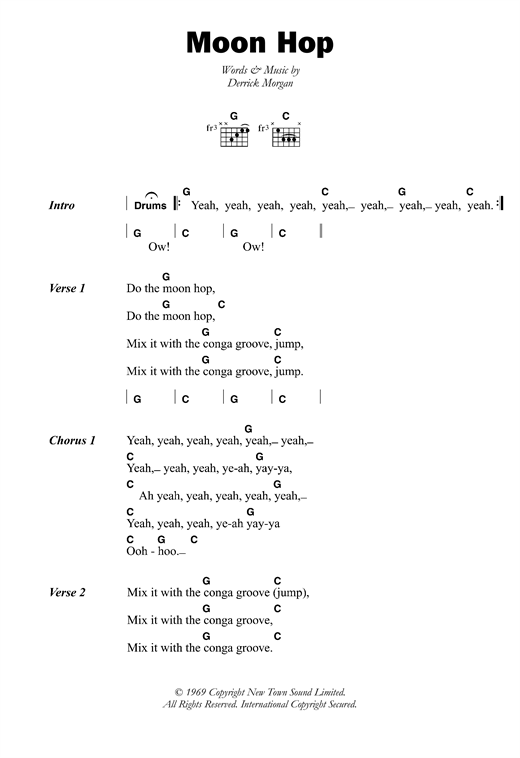 Download Derrick Morgan Moon Hop Sheet Music and learn how to play Lyrics & Chords PDF digital score in minutes