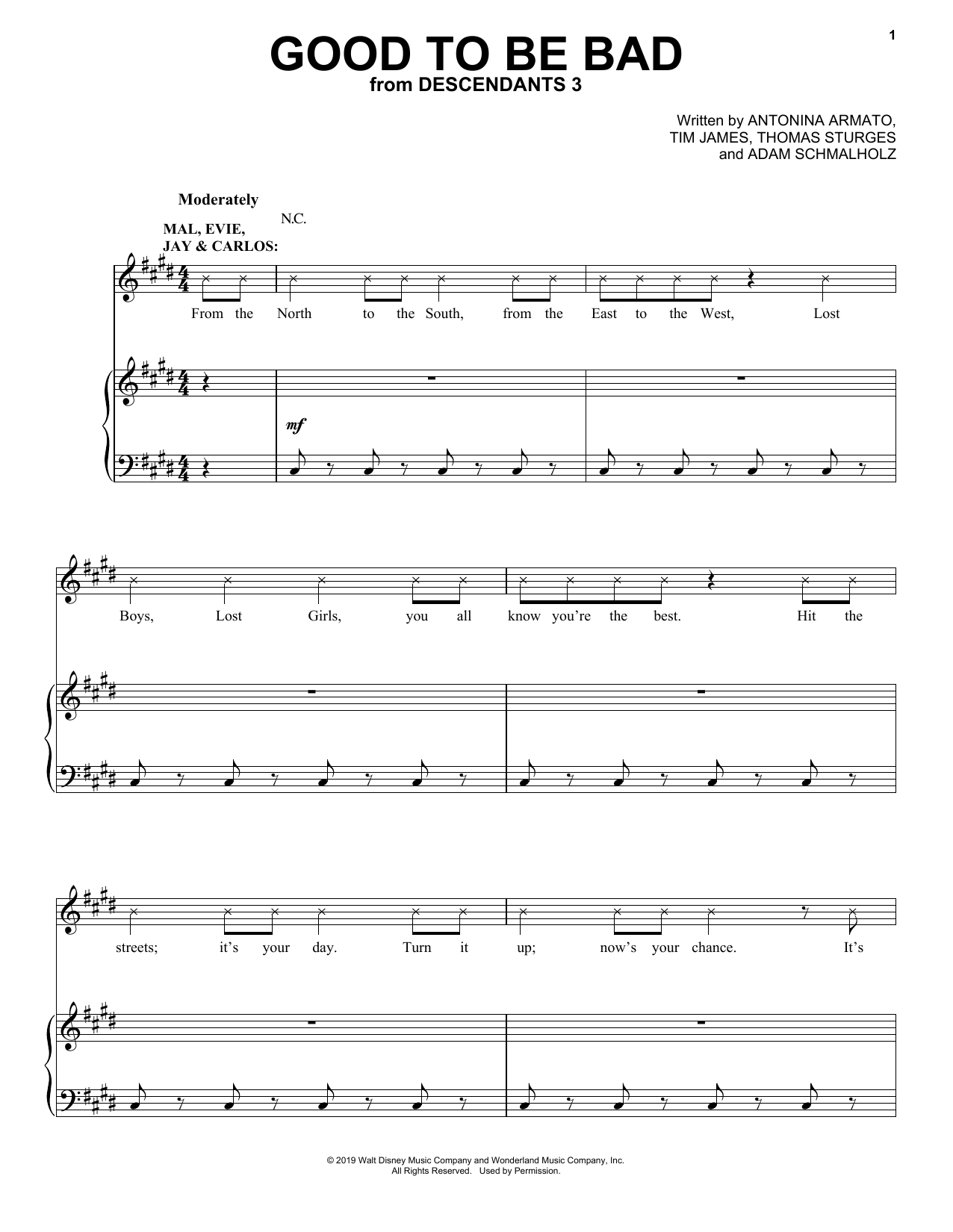 Download Descendants 3 Cast Good To Be Bad (from Disney's Descendants 3) Sheet Music and learn how to play Piano, Vocal & Guitar Chords (Right-Hand Melody) PDF digital score in minutes