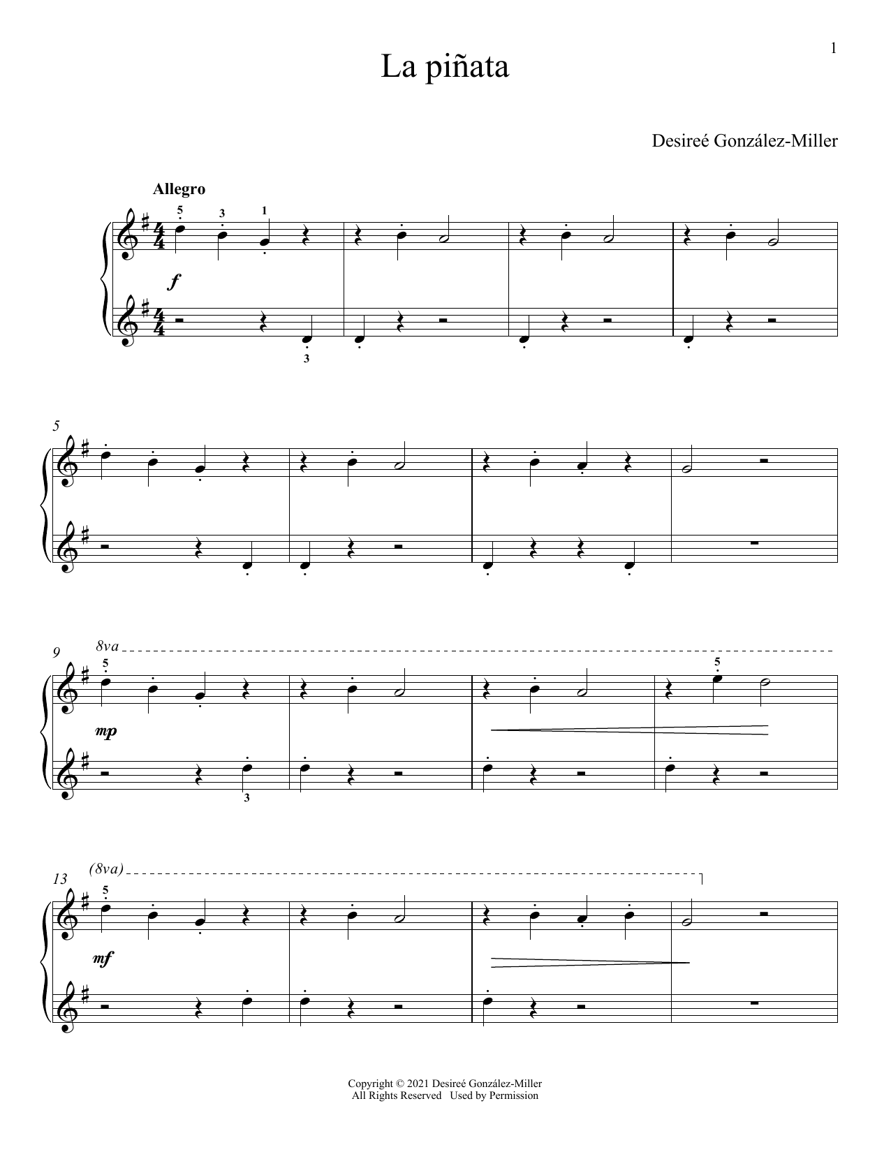 Download Desireé González-Miller La Piñata Sheet Music and learn how to play Piano Solo PDF digital score in minutes