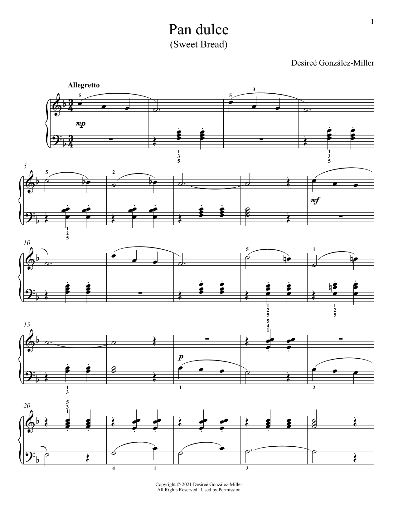 Download Desireé González-Miller Pan Dulce Sheet Music and learn how to play Piano Solo PDF digital score in minutes