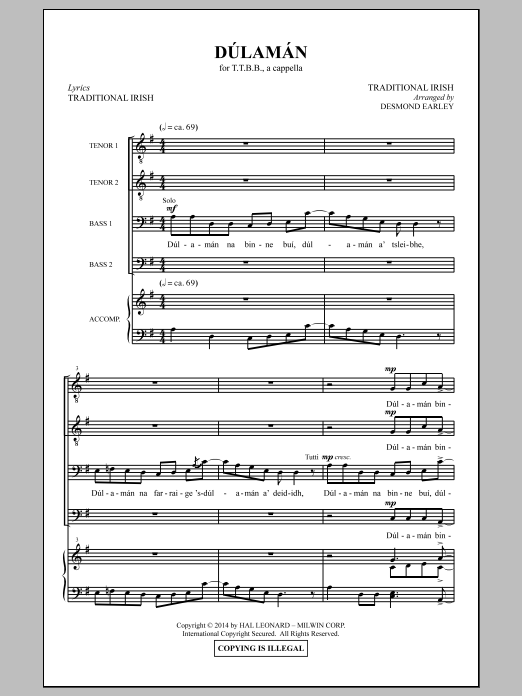 Download Desmond Earley Dulaman Sheet Music and learn how to play TBB PDF digital score in minutes