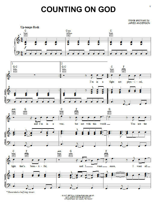 Download Jared Anderson Counting On God Sheet Music and learn how to play Piano, Vocal & Guitar (Right-Hand Melody) PDF digital score in minutes