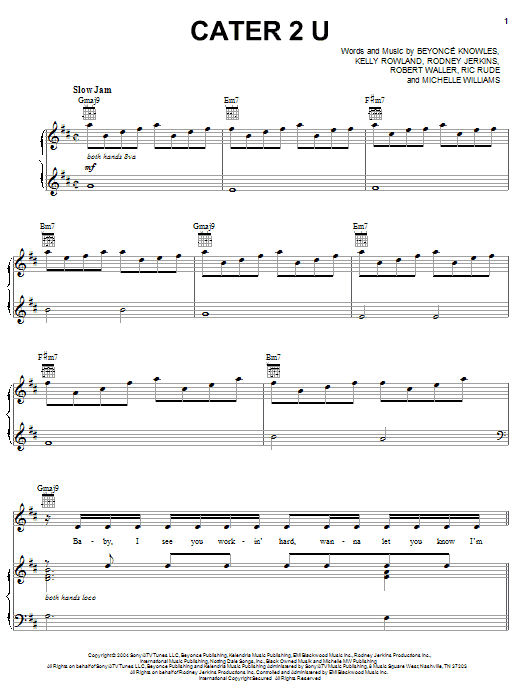 Download Destiny's Child Cater 2 U Sheet Music and learn how to play Piano, Vocal & Guitar (Right-Hand Melody) PDF digital score in minutes