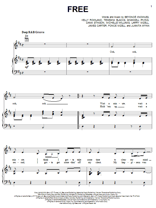 Download Destiny's Child Free Sheet Music and learn how to play Piano, Vocal & Guitar (Right-Hand Melody) PDF digital score in minutes
