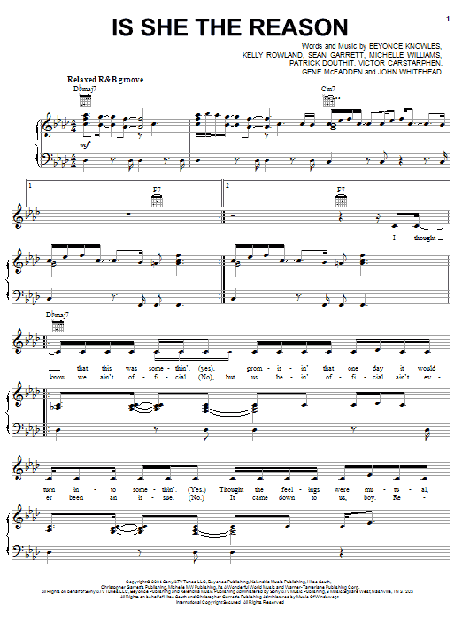 Download Destiny's Child Is She The Reason Sheet Music and learn how to play Piano, Vocal & Guitar (Right-Hand Melody) PDF digital score in minutes