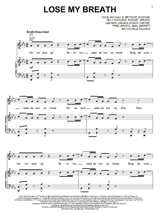 Download Destiny's Child Lose My Breath Sheet Music and learn how to play Piano, Vocal & Guitar (Right-Hand Melody) PDF digital score in minutes