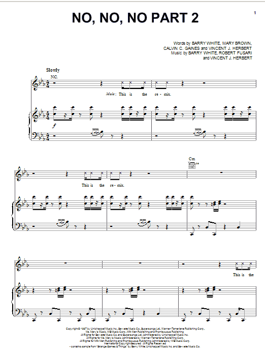 Download Destiny's Child No, No, No Part II Sheet Music and learn how to play Piano, Vocal & Guitar (Right-Hand Melody) PDF digital score in minutes
