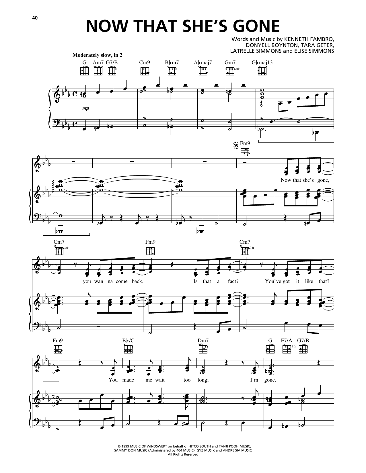 Download Destiny's Child Now That She's Gone Sheet Music and learn how to play Piano, Vocal & Guitar Chords (Right-Hand Melody) PDF digital score in minutes