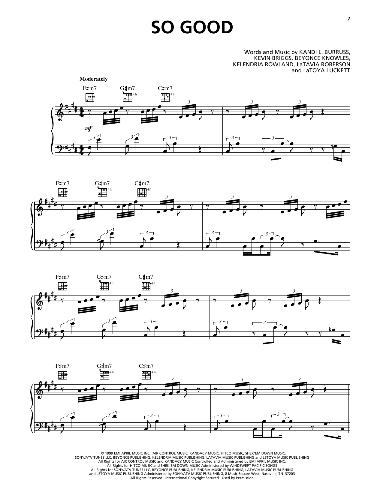 Download Destiny's Child So Good Sheet Music and learn how to play Piano, Vocal & Guitar Chords (Right-Hand Melody) PDF digital score in minutes