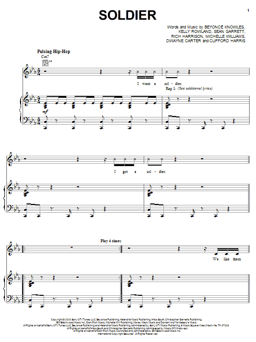 Download Destiny's Child Soldier Sheet Music and learn how to play Piano, Vocal & Guitar (Right-Hand Melody) PDF digital score in minutes