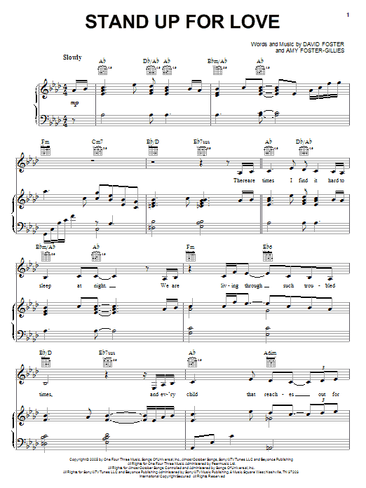 Download Destiny's Child Stand Up For Love Sheet Music and learn how to play Piano, Vocal & Guitar (Right-Hand Melody) PDF digital score in minutes