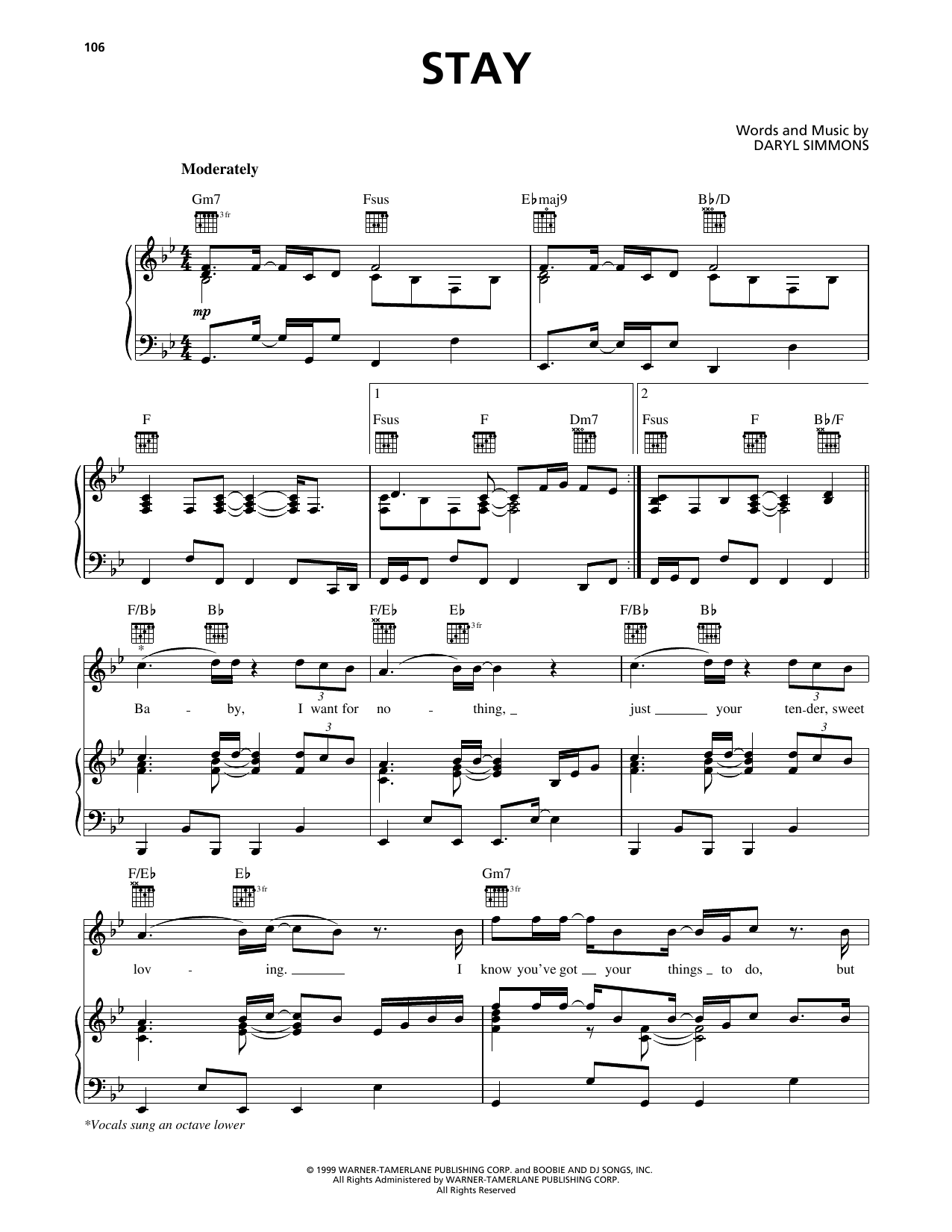 Download Destiny's Child Stay Sheet Music and learn how to play Piano, Vocal & Guitar Chords (Right-Hand Melody) PDF digital score in minutes
