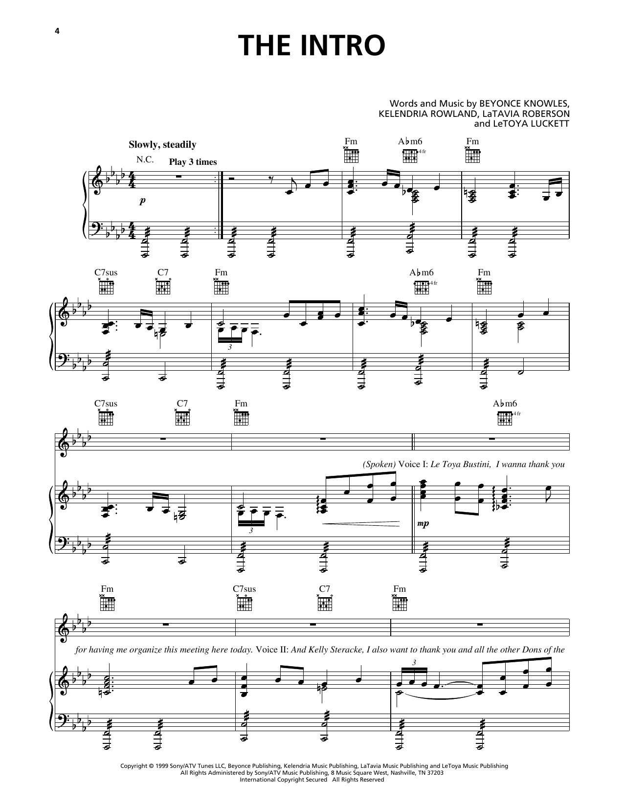 Download Destiny's Child The Intro Sheet Music and learn how to play Piano, Vocal & Guitar Chords (Right-Hand Melody) PDF digital score in minutes