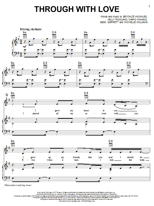 Download Destiny's Child Through With Love Sheet Music and learn how to play Piano, Vocal & Guitar (Right-Hand Melody) PDF digital score in minutes