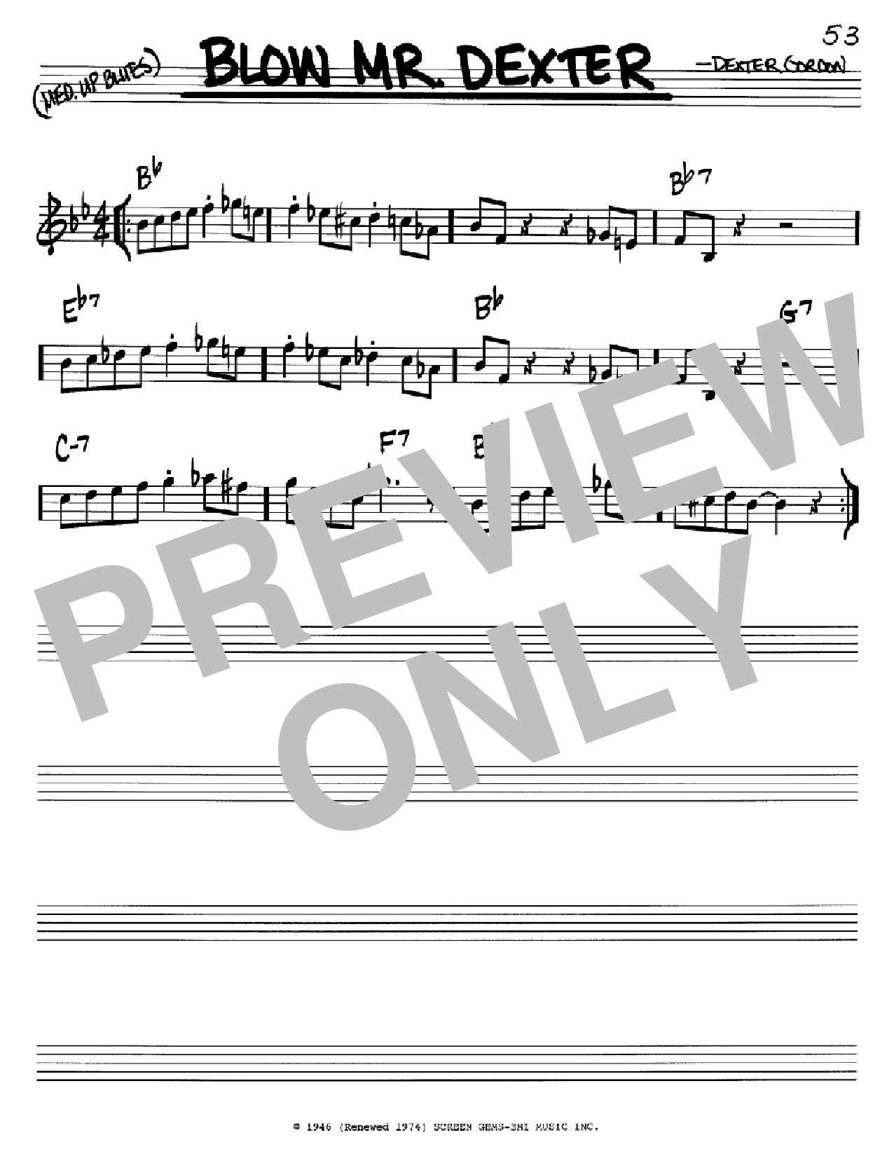 Download Dexter Gordon Blow Mr. Dexter Sheet Music and learn how to play Real Book - Melody & Chords - C Instruments PDF digital score in minutes