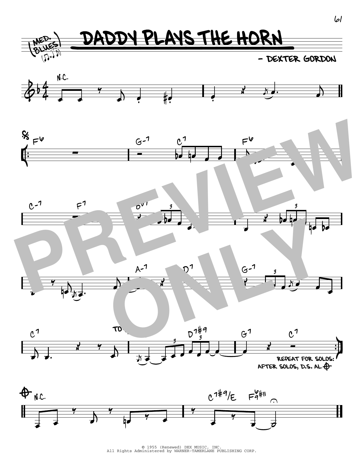 Download Dexter Gordon Daddy Plays The Horn Sheet Music and learn how to play Real Book – Melody & Chords PDF digital score in minutes
