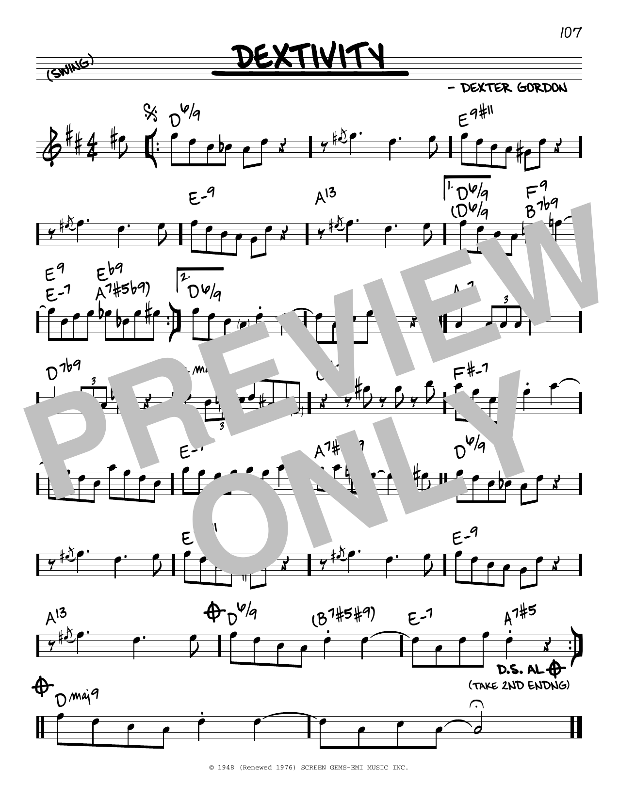 Download Dexter Gordon Dextivity Sheet Music and learn how to play Real Book – Melody & Chords PDF digital score in minutes