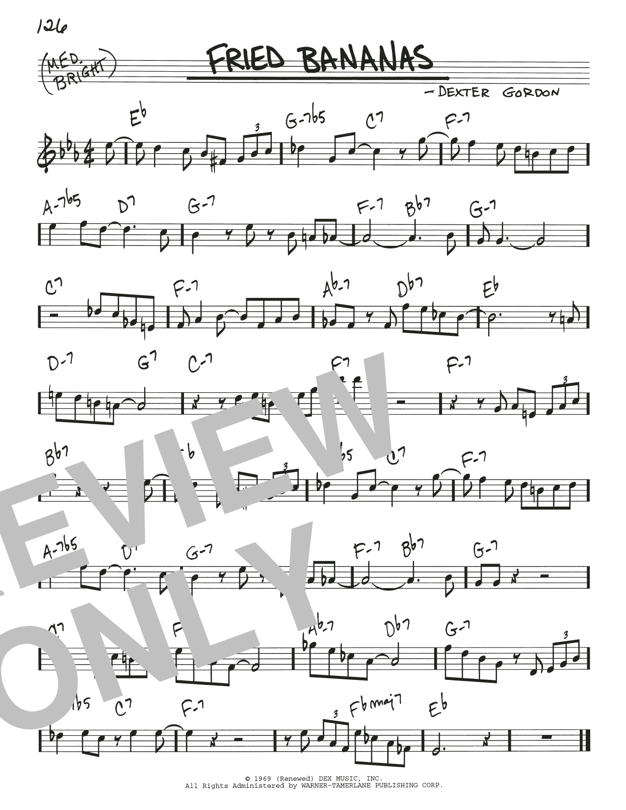 Download Dexter Gordon Fried Bananas Sheet Music and learn how to play Real Book – Melody & Chords PDF digital score in minutes