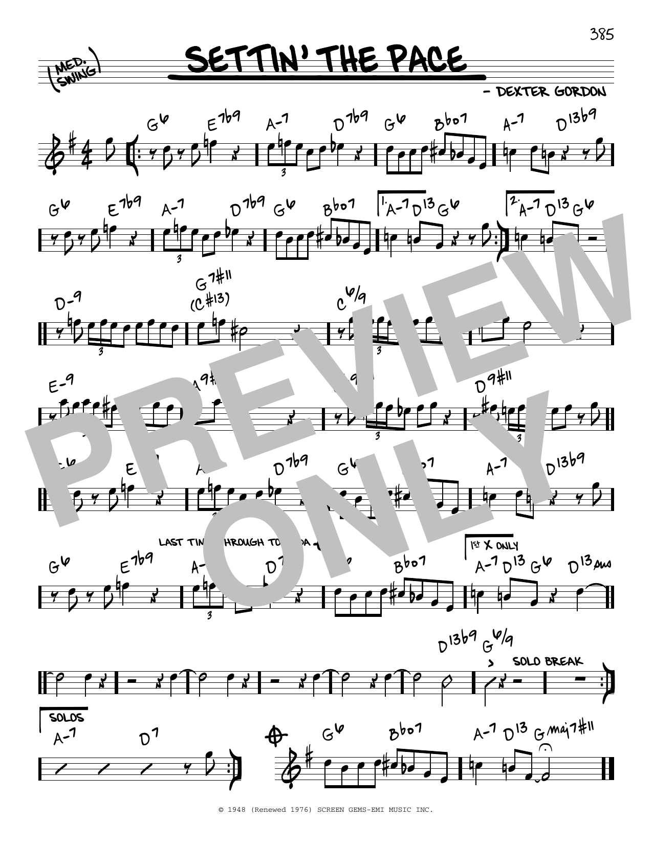 Download Dexter Gordon Settin' The Pace Sheet Music and learn how to play Real Book – Melody & Chords PDF digital score in minutes