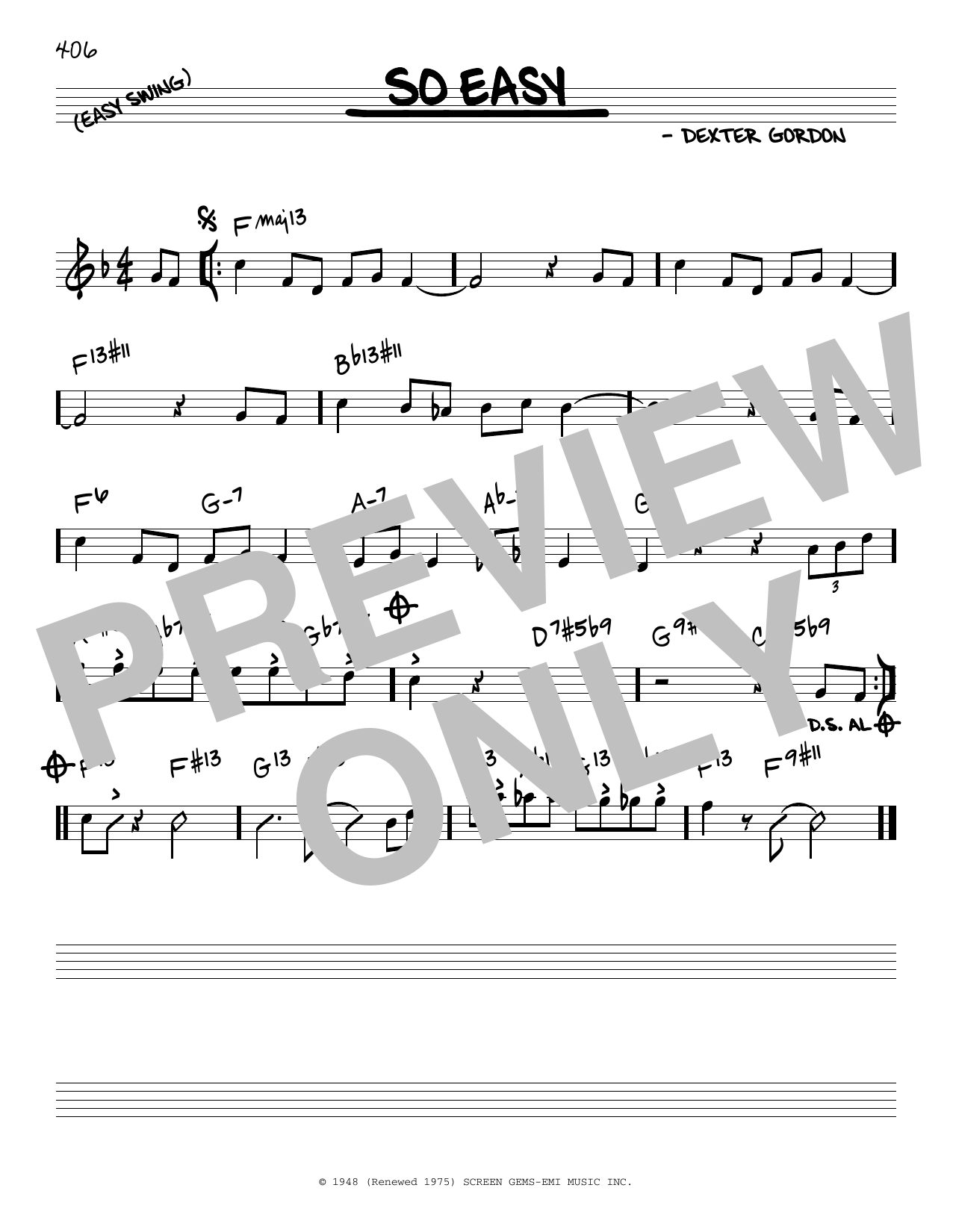 Download Dexter Gordon So Easy Sheet Music and learn how to play Real Book – Melody & Chords PDF digital score in minutes