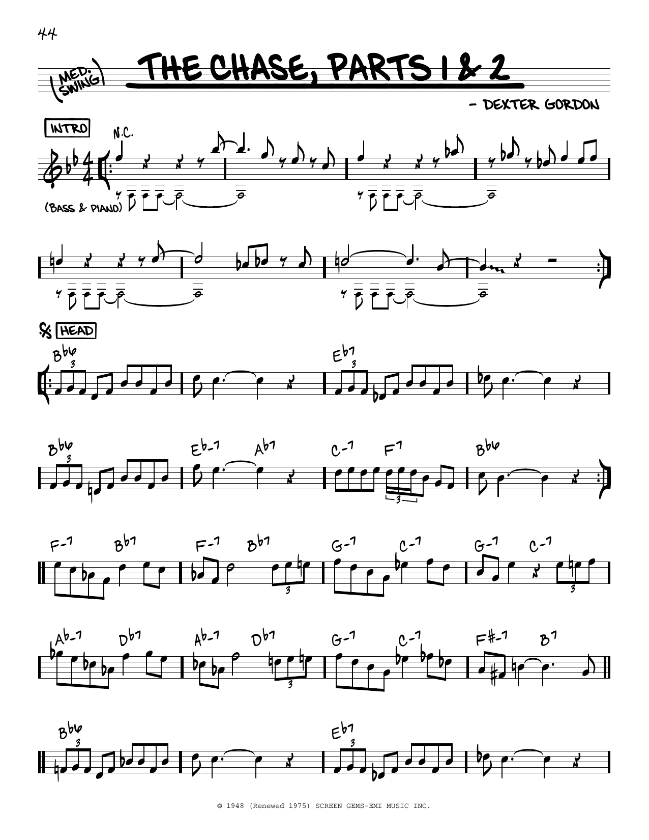 Download Dexter Gordon The Chase, Parts 1 & 2 Sheet Music and learn how to play Real Book – Melody & Chords PDF digital score in minutes