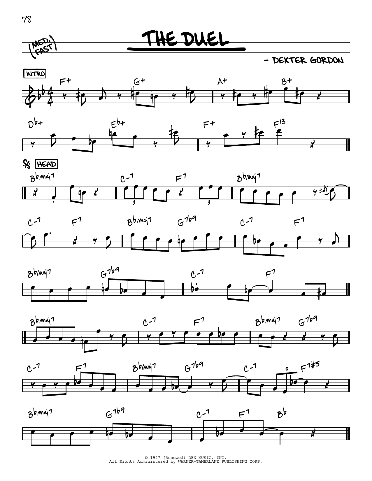 Download Dexter Gordon The Duel Sheet Music and learn how to play Real Book – Melody & Chords PDF digital score in minutes