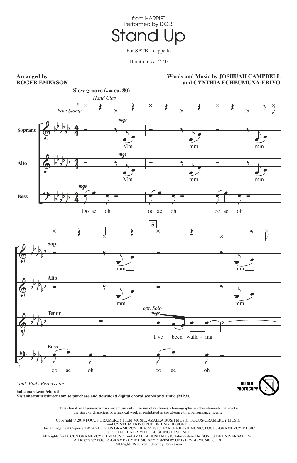 Download DGLS Stand Up (from Harriet) (arr. Roger Emerson) Sheet Music and learn how to play SATB Choir PDF digital score in minutes