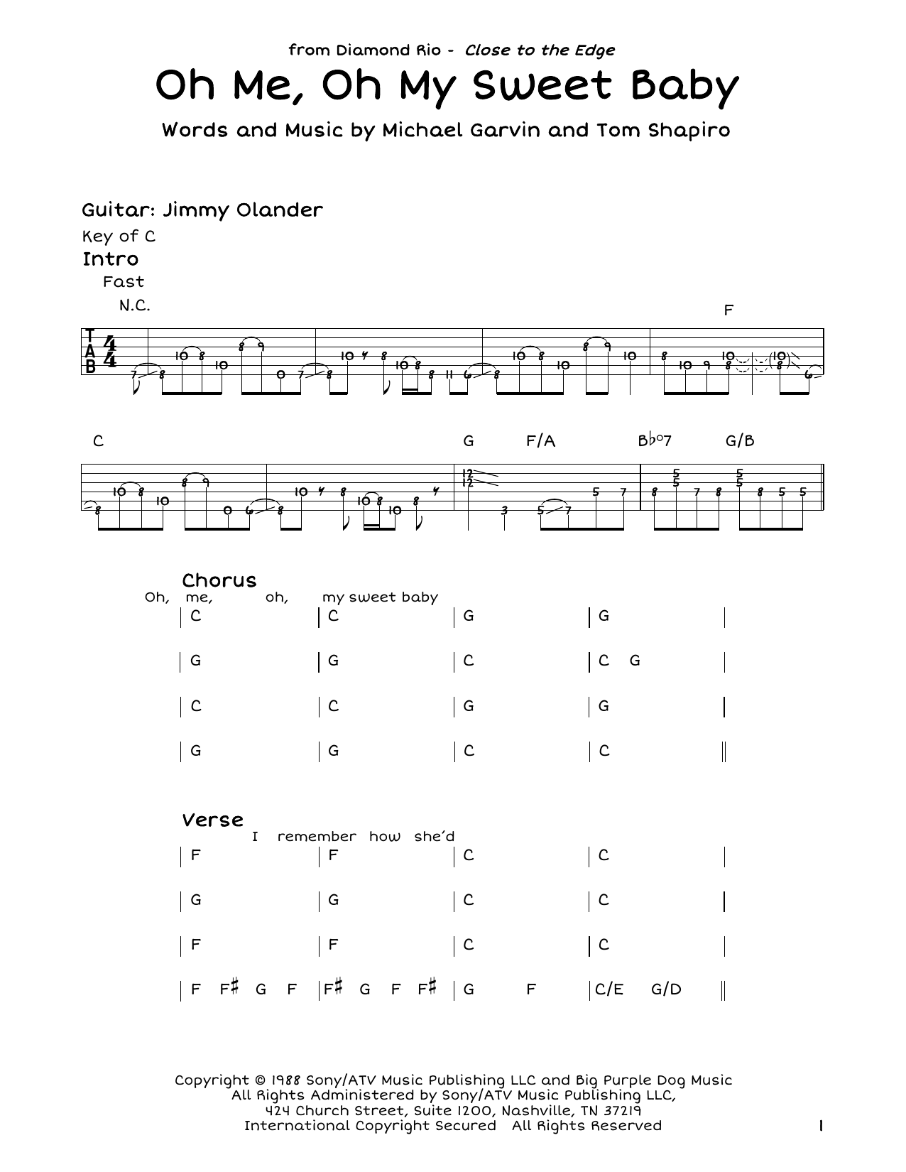 Download Diamond Rio Oh Me, Oh My Sweet Baby Sheet Music and learn how to play Easy Guitar PDF digital score in minutes