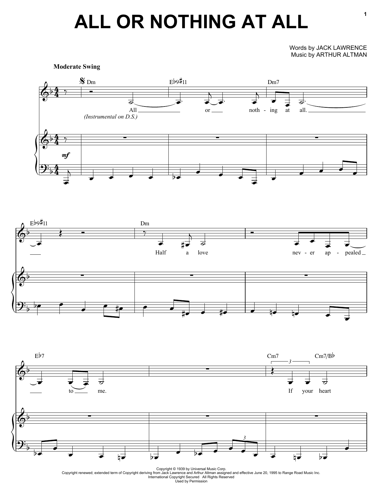 Download Diana Krall All Or Nothing At All Sheet Music and learn how to play Piano, Vocal & Guitar (Right-Hand Melody) PDF digital score in minutes