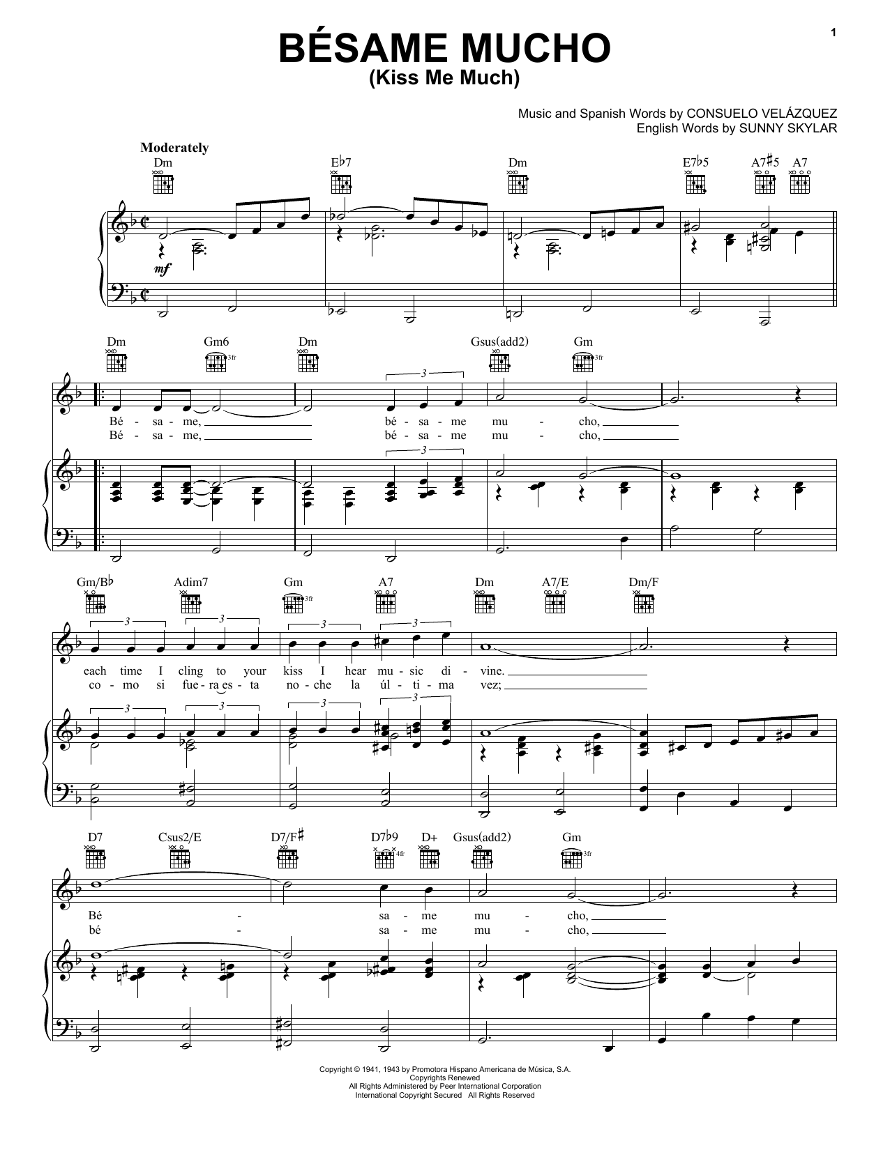 Download Diana Krall Besame Mucho (Kiss Me Much) Sheet Music and learn how to play Piano, Vocal & Guitar (Right-Hand Melody) PDF digital score in minutes
